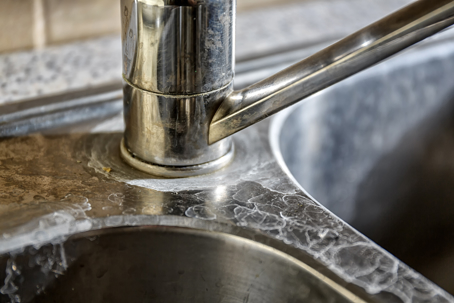 Sink stained with hard water